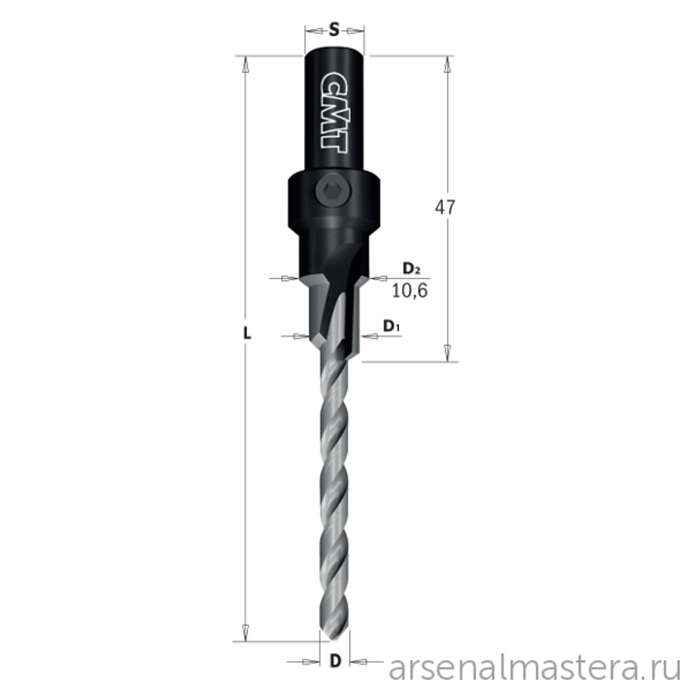 ХИТ! Сверло с зенкером под конфирмат (евровинт) SP 10,6 x 93,7 Z 1 S 9 RH CMT 515.050.31