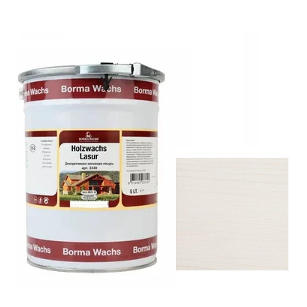 ЧЕРНАЯ ПЯТНИЦА! Декоративная ВОСКОВАЯ лазурь / Масло для фасадов Borma Holzwachs Lasur 5 л цвет 50 Белый для наружных и внутренних работ R3330-1