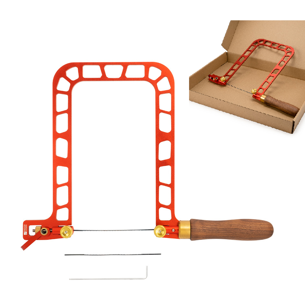 Новинка! Лобзик ручной с эксцентриковым натяжителем полотна Woodwork, с полотном 130 мм, глубина 200 мм. Алюминиевая рамка, деревянная рукоятка, дополнительное полотно в комплекте HSS-200