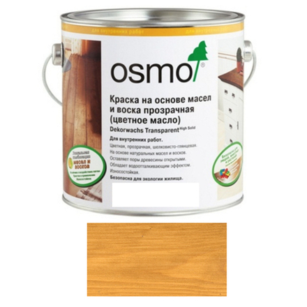 Прозрачная краска на основе цветных масел и воска Osmo 3103 Дуб светлый 2,5 л Dekorwachs Transparent для внутренних работ Osmo-3103-2,5 10100807