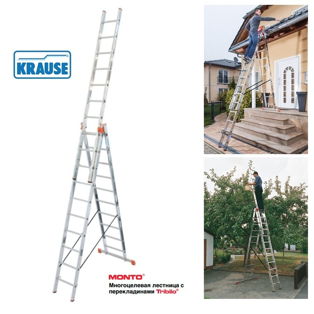 ХИТ! Лестница трехсекционная универсальная TRIBILO KRAUSE MONTO 3 м x 10 ступеней 129680