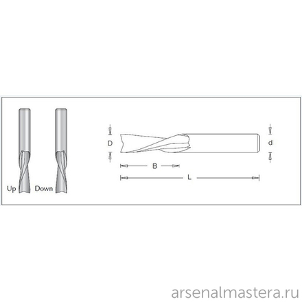 Спиральная цельнотвердосплавная фреза чистовая Z2 DIMAR 5 x 20 x 55 x 5 стружка вверх DIMAR 1734160
