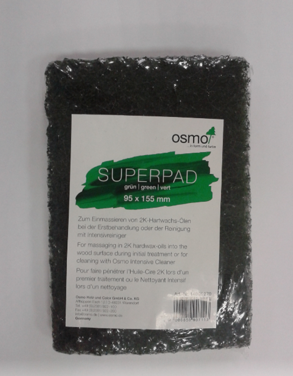 ХИТ! Пад зеленый Osmo 95 х 155 мм для шлифовки и очистки поверхности Superpad grun 14000270