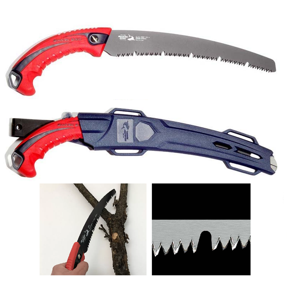 Новинка! Пила ручная садовая японская изогнутая гибридный зуб НОЖОВКА TAKAGI Sheath curved Pruning Saws Shark Saw 270 x 0,9 мм 7TPI с PTFE покрытием. Ножны в комплекте 107324