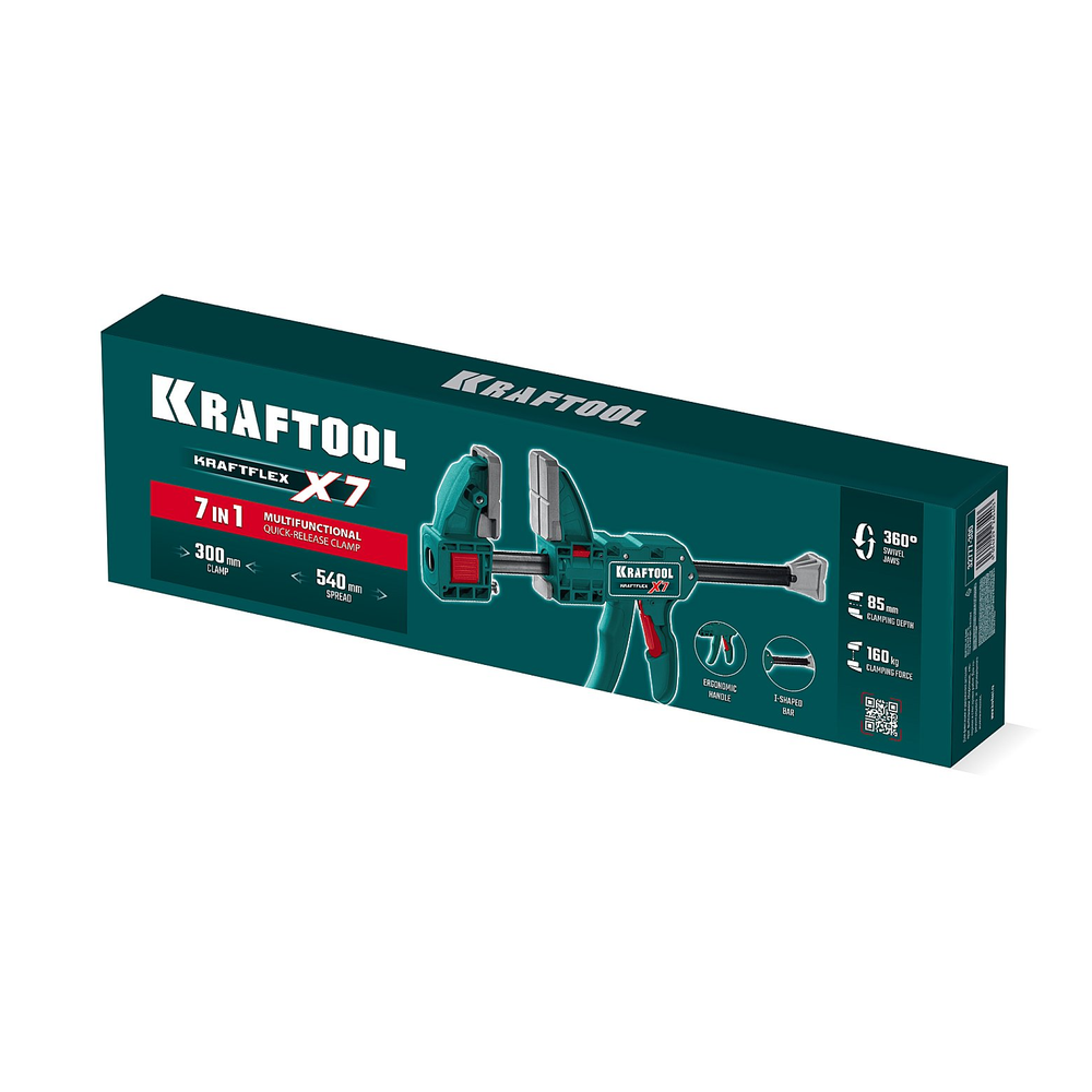 Новинка! Струбцина многофункциональная 7 в 1 быстрозажимная KRAFTOOL KRAFTFLEX X7 300, 300 х 85 мм 1,6 кН 32777-300