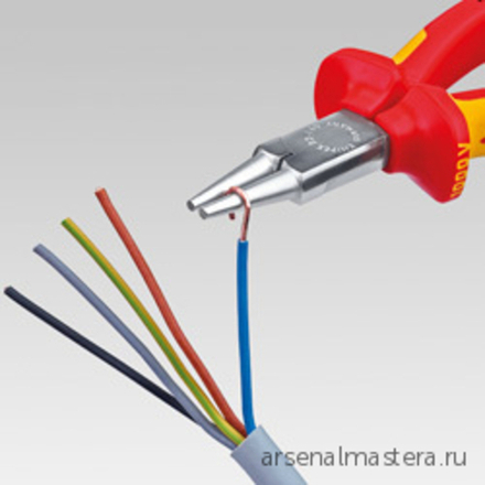Круглогубцы VDE 160 мм, губки d3 х 30 мм, хром, 2-комп диэлектрические ручки 22 06 160 KNIPEX KN-2206160