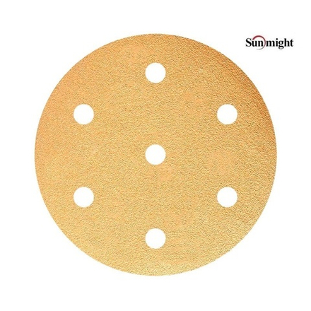 Шлифовальные круги комплект 100 шт GOLD B312T+ 150 мм на липучке 7 отверстий золотистый P 800 SUNMIGHT 52619-100