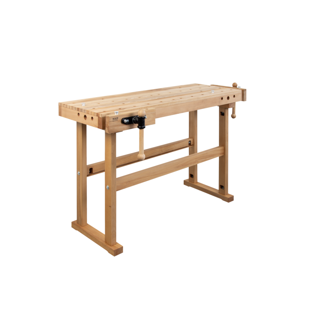 Новинка! Чешский верстак столярный деревянный PINIE Starter 1190 х 630 х 860 мм, столешница из массива бука 90 мм, 2 чугунных тисков York, 24 отверстий 20 мм под фиксаторы Starter1200D20