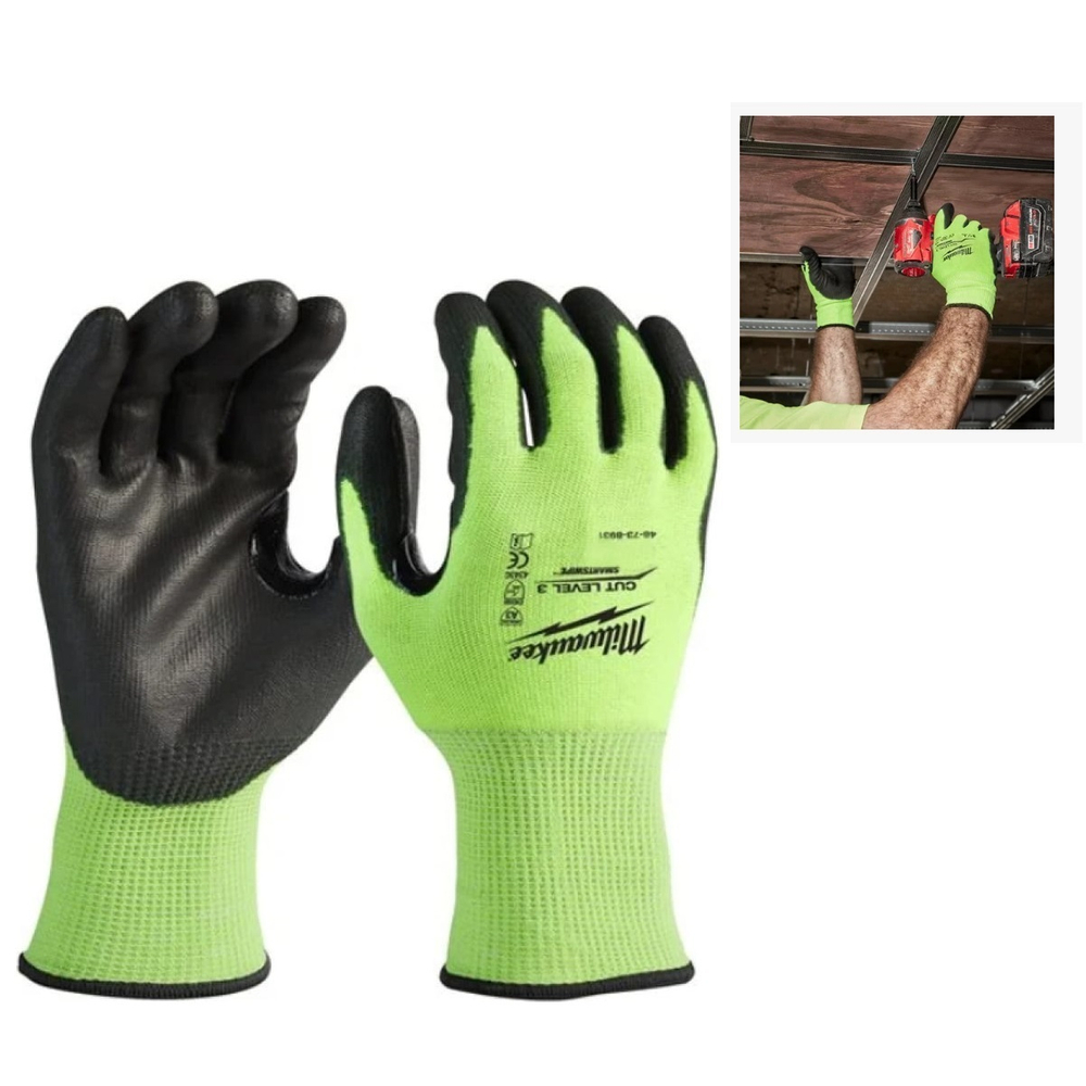 АКЦИЯ СИЗ! Перчатки защитные сигнальные Hi-Vis Cut level Хай Виз Кат Левел 3/C уровень сопротивления размер 7/S MILWAUKEE 4932479721