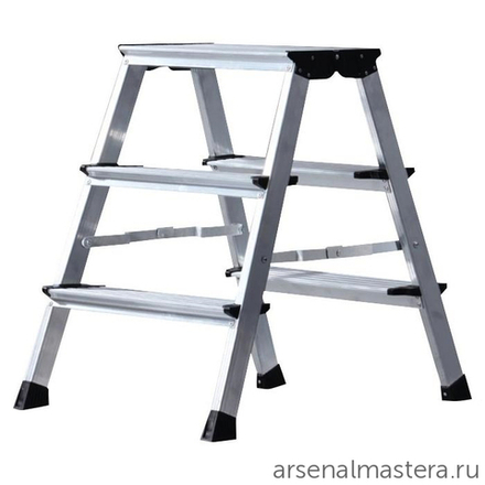 ХИТ! Двусторонняя складная алюминиевая подставка Krause TREPPO c широкими ступенями 2х3 126030