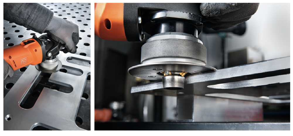 Аккумуляторный кромочный фрезер мощный FEIN AKFH 18-5 18В, для создания фасок и радиусов на плоских материалах, стальных листах и баках, создания внутренних и внешних кромок, контурных изгибов и закругления отверстий 71380161000