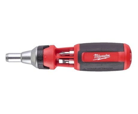 АКЦИЯ RED STRIKE -23%! Отвертка с трещоткой 9 в 1 PH1 / PH2 / PZ1 / PZ2 / T15 / T20 / SL 5.5 MILWAUKEE 4932471598
