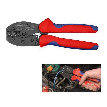 АКЦИЯ ВЕСНА 2026! Пресс - клещи 220 мм KNIPEX PreciForce (Клещи для опрессовки, Ручной обжимник) 3 гнезда, штекеры открытые неизолированные 4.8/6.3 мм, 0.5-6.0 мм² KN-975235