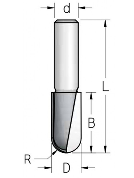 Фреза пальчиковая канавочная полукруглая удлиненная WPW R3.2 6.3 x 13 x 47 x 8 RBL0635
