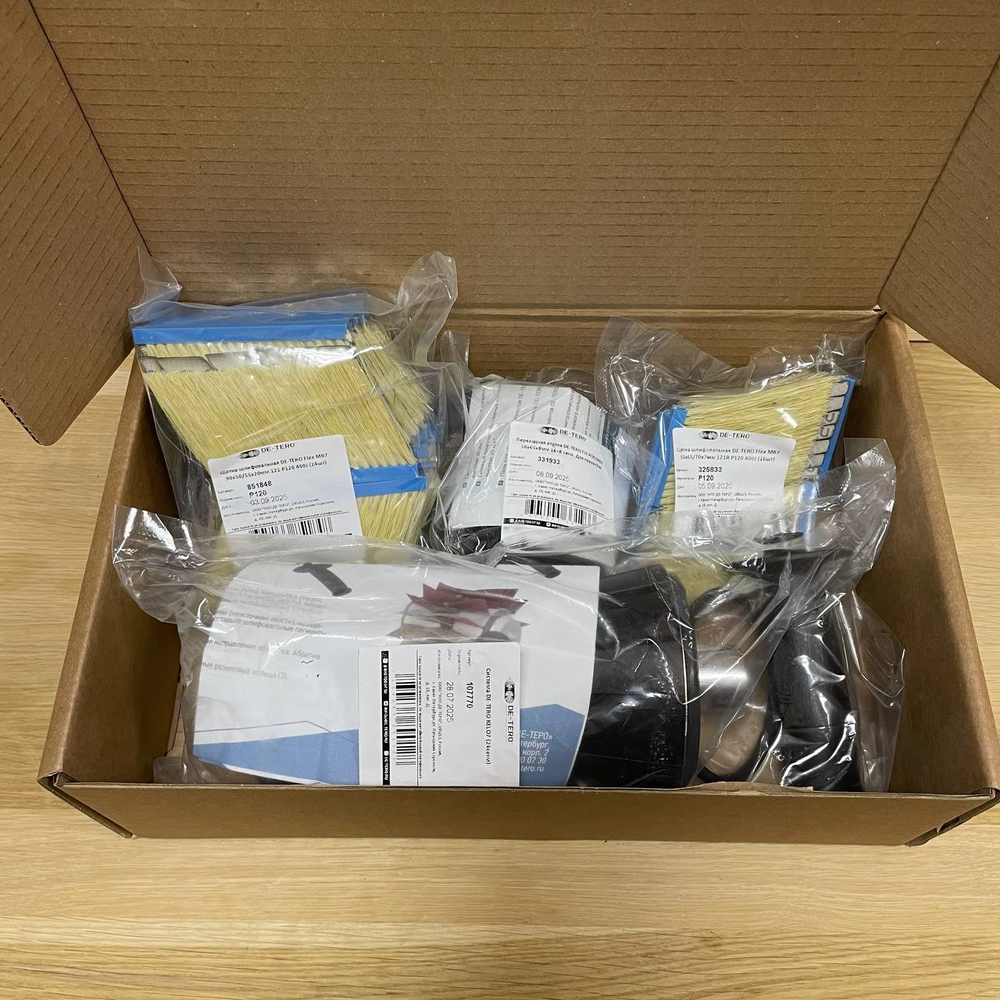 АКЦИЯ ЧЕРНАЯ ПЯТНИЦА ХИТ! Набор для шлифовки бревна DE-TERO. Шлифовальная система KELO 7, Переходная втулка ROQ, 24 шт и 16 шт Щеток шлифовальных MB7. Для финишной обработки срубов из бревна, блок - хауса 325727