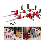 Новинка! Набор 12 предметов JET JC-12: 2 шт Корпусные струбцины длина 1015 мм, 2 шт длина 615 мм, 4 шт Крестовые блоки-стойки, 8 шт Стальные цилиндры для фиксации в стол 19 мм JR031