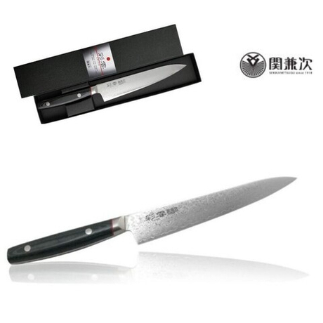 Нож японский Кухонный Универсальный Kanetsugu Saiun Damascus длина лезвия 150 мм сталь VG-10, 33 слоя рукоять микарта заточка 10000 Tojiro 9002