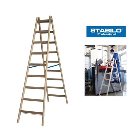 Новинка! Деревянная двухсторонняя стремянка со ступенями STABILO PROFESSIONAL 2 х 9 Krause 170293