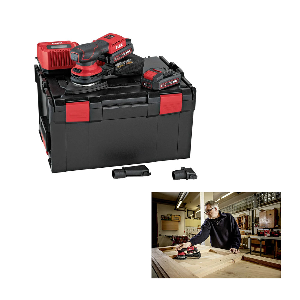 Новинка! КОМПЛЕКТ FLEX ODE 2-100 18-EC/2.5 Set Аккумуляторная эксцентриковая дельташлифмашина ODE 2-100 18-EC C 18В подошва 150 х 100 мм, орбита 2 мм, ДВА Аккумулятора АР 18/2.5, Зарядное устройство СА 10.8/18.0 в кейсе 532089