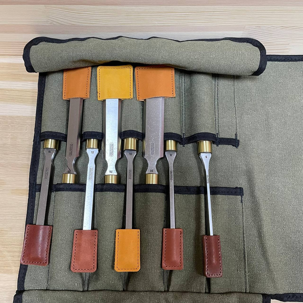 СУПЕР ХИТ! Набор стамесок 8 штук серия Волга 6, 8, 10, 12, 16, 20, 26, 30 мм в сумке - скрутке ПЕТРОГРАДЪ М00022895