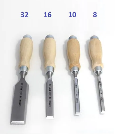 Новинка 2026! Набор из 4 шт плоских стамесок NAREX Wood Line Profi 8, 10, 16, 32 мм с ручкой из бука, светлые 863110