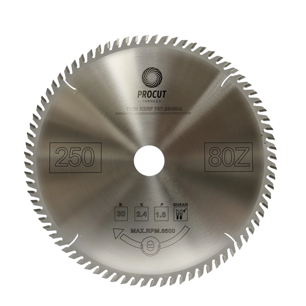 Новинка! Пильный диск PROCUT поперечный рез, тонкий пропил 250 x 30 x 2.4 / 1.6 Z 80 ATB по дереву, фанере, подходит для фиброцемента, гипсокартона 797.2503080A