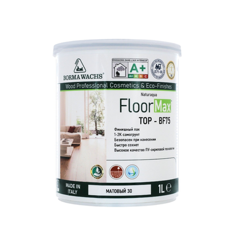 Новинка! Паркетный лак на водной основе 1-2К Borma Naturaqua Floormax Top BF75 самогрунтующийся 1 л матовый 30% для внутренних работ NAT4165.1-30