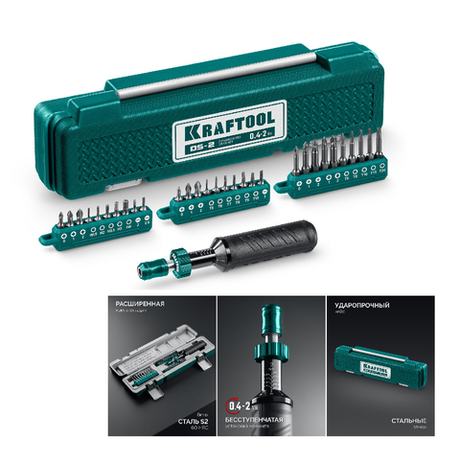 Новинка! Набор 31 предмета Динамометрическая отвертка KRAFTOOL DS-2 0.4-2 Нм, Биты из хромомолибденовой стали S2. Для контролируемого затягивания крепежа с заранее заданным моментом, в кейсе 64034