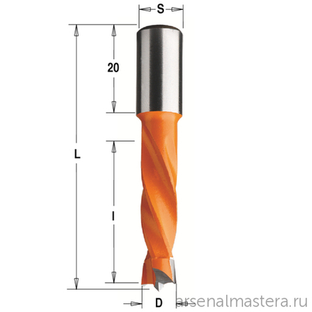 Сверло HW для присадочного станка 8 x 30 x 57,5 Z=2+2 S=10x20 LH CMT 308.080.12