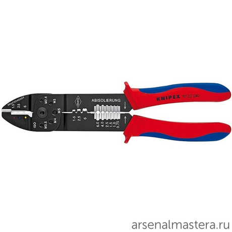 Пресс-клещи (ОБЖИМНИК ручной) 3 гнезда, изол. кабельные наконечники и соединители 0.5-6.0 мм2, 97 22 240 KNIPEX KN-9722240