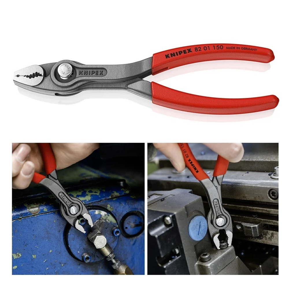 Новинка! Клещи с фронтальным и боковым захватами KNIPEX TwinGrip 150 мм, 3 позиции, зев 3 - 16 мм, обливные ручки в блистере KN-8201150