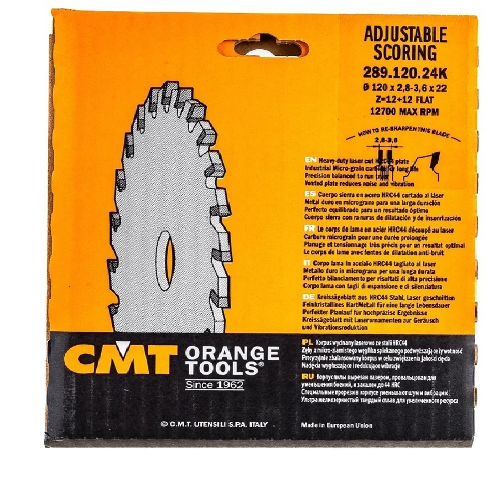 Новинка! Диск пильный 120 x 22 x 2,8 - 3,6 / 15 гр  FLAT Z 12 /12 Сэндвич Industrial adjustable scoring blades CMT 289.120.24K