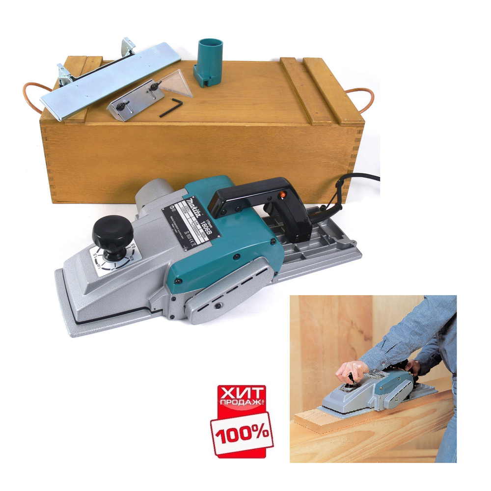 ХИТ! Электрический рубанок столярный Makita 1,2 кВт, ширина обработки 170 мм, глубина 2 мм, в деревянном кейсе 1806B