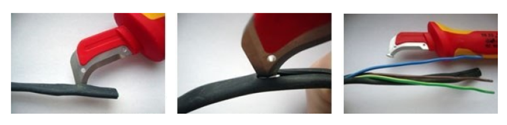 Новинка! Нож для удаления изоляции KNIPEX 180 мм для кабеля VDE с "пяткой", нерж. хирургическая сталь, 2К диэлектрическая ручка KN-9855SB