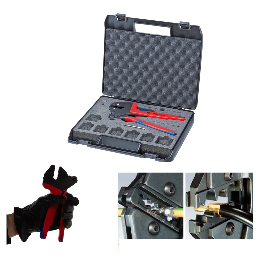 АКЦИЯ НОЯБРЬ 2025! Пресс - клещи системные KNIPEX без плашек в пластиковом кейсе, длина 200 мм. Для опрессовки, для сменных опрессовочных плашек. Для более тысячи видов опрессовки контактов KN-9743200