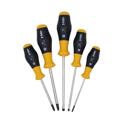Новинка! Набор отверток 5 шт. Felo SL/PZ, 2-х компонентная рукоятка, SL 3x80, SL 4x100, SL 5,5x125, PZ 1 x 80, PZ 2 x 100 90095148