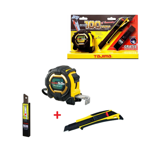 Набор 100th Anniversary японский TAJIMA: рулетка G3M750M длина 5 м ширина 27 мм плюс нож 18 мм QUICKBACK с автостопом и сменные ножи Convex-Set