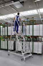 Новинка! Односторонняя передвижная лестница с платформой KRAUSE STABILO 8 ступеней с плинтусом и высоким поручнем 821188