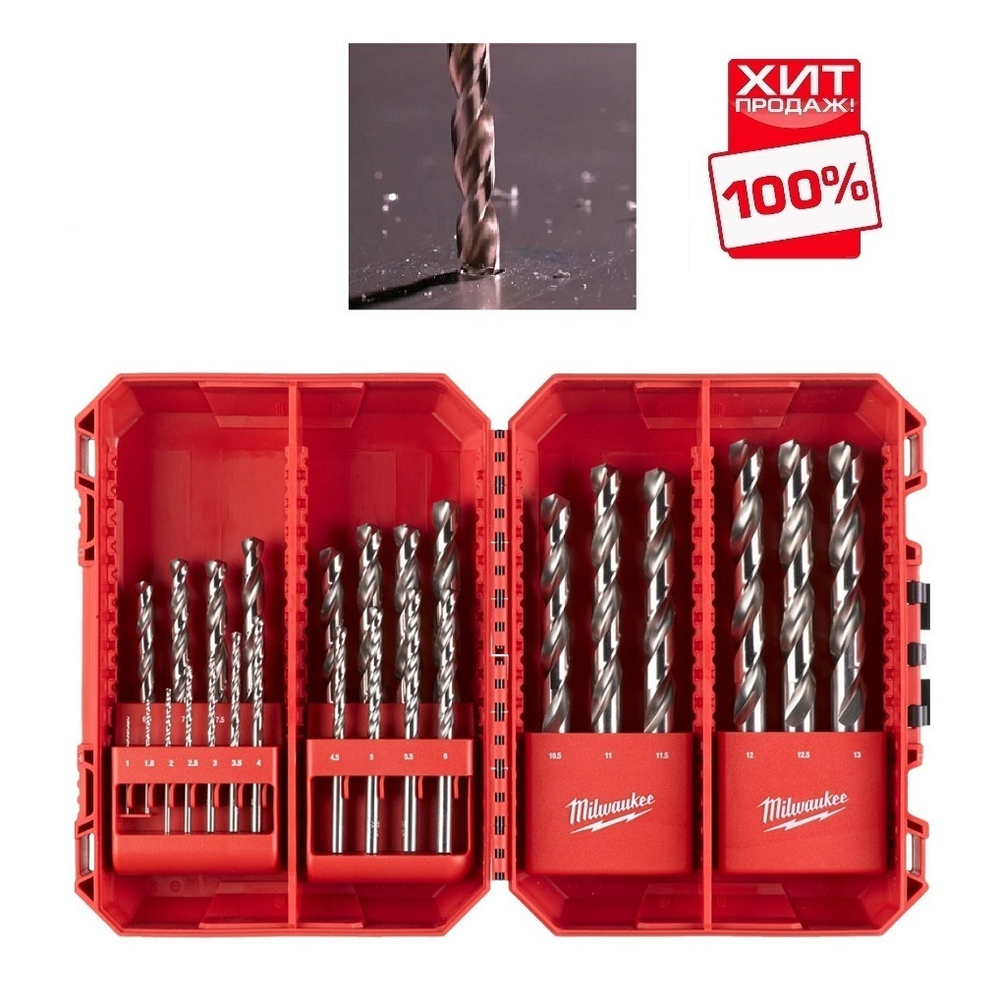 ХИТ! Набор сверл по металлу 25 единиц 1 - 13 мм THUNDERWEB HSS-G GEN III в футляре Milwaukee 4932493870