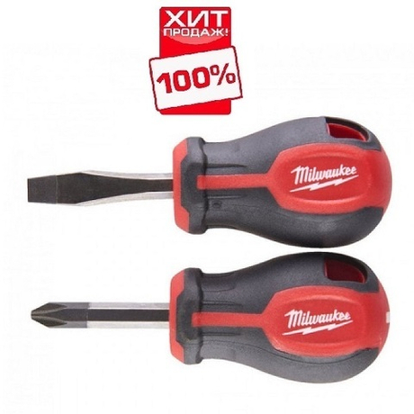 ХИТ! Набор 2 шт коротких отверток магнитных с трехгранной рукояткой 45 мм PZ2 и SL6.5 Milwaukee 4932471810