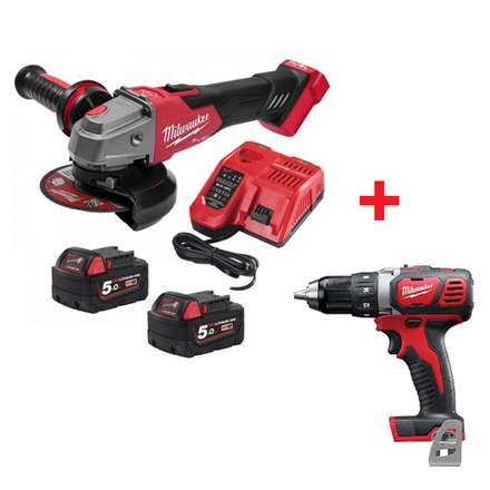 ВМЕСТЕ ВЫГОДНЕЕ! Комплект: Аккумуляторная УШМ M18 FUEL FSAG125XB-502X с 2 аккумуляторами, быстрозарядным устройством 4933478430 и дрель - шуруповерт M18 BDD-0 4933443530 MILWAUKEE N065-2AM