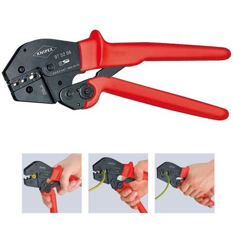 Пресс-клещи 250 мм, 3 гнезда, изолированные кабельные наконечники и штекеры, 0.5 - 6.0 мм2, 97 52 06 KNIPEX KN-975206