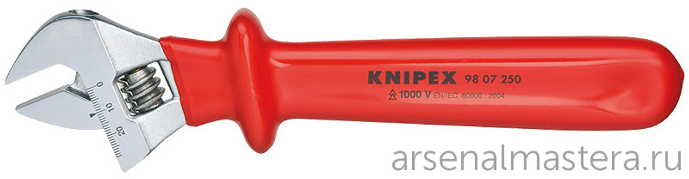 Ключ разводной VDE 260 мм, зев 30 мм, диэлектрический 98 07 250 KNIPEX KN-9807250