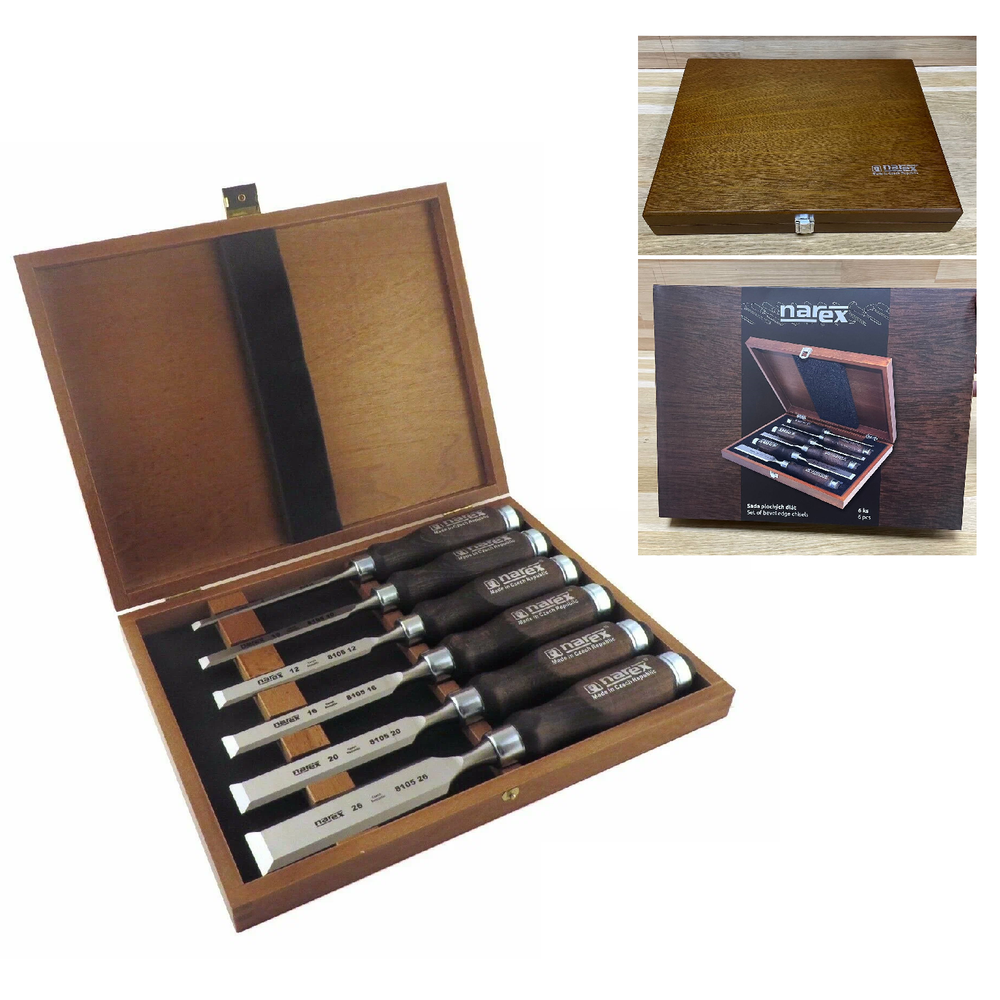 ХИТ! Набор столярных стамесок плоских Wood Line Profi Narex 6 шт в деревянном кейсе (6, 10, 12, 16, 20, 26 мм) 853053