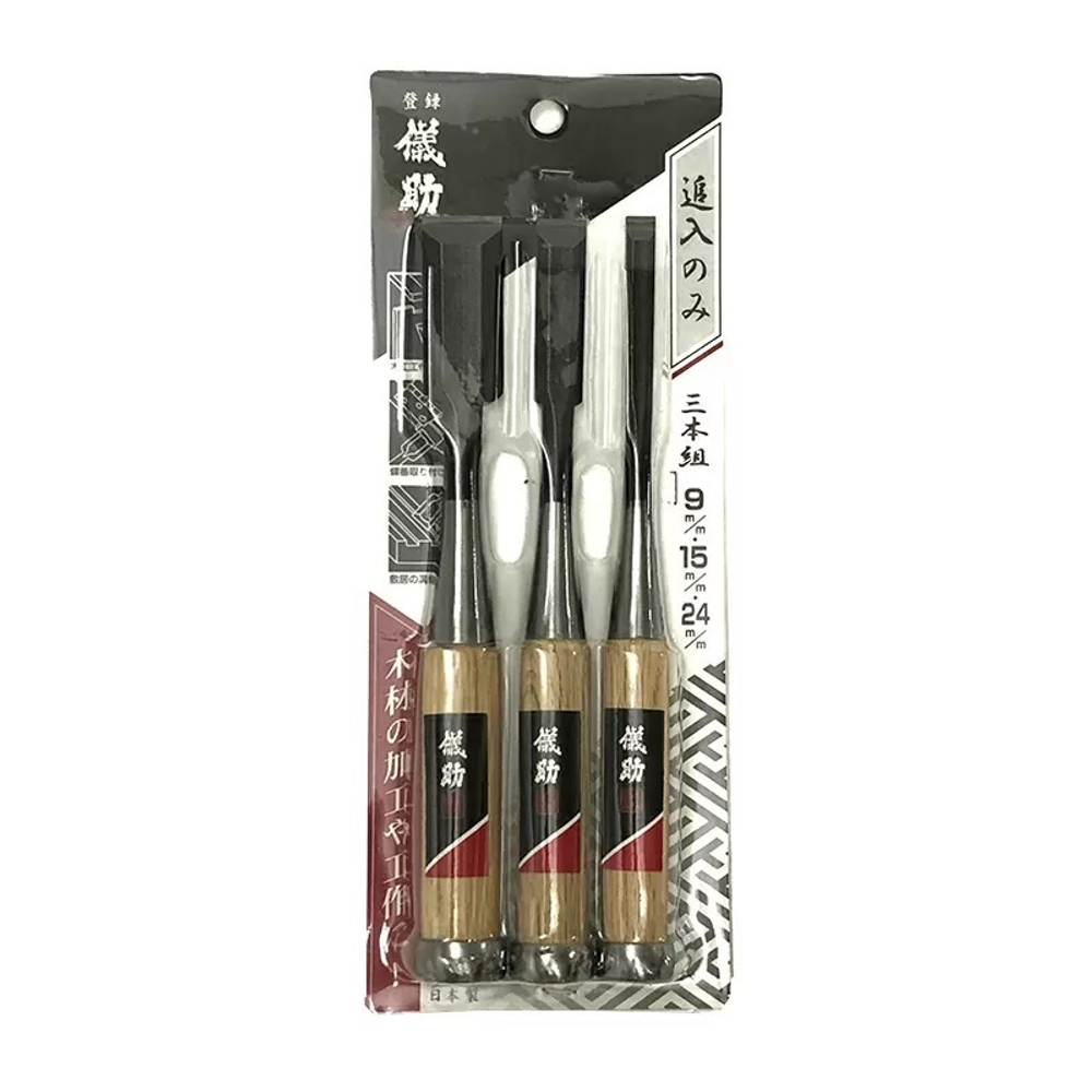 ХИТ! Комплект японских стамесок 3 шт Gisuke Гисукэ 9,15 и 24 мм Takagi 108073