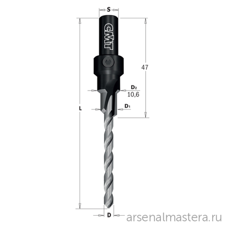 Сверло с зенкером под конфирмат (евровинт) SP 10,6 x 93,7 Z 1 S 9 RH CMT 515.050.31