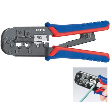 2025 ВЫГОДНЕЕ! Пресс - клещи для штекеров RJ, 2 гнезда RJ 11/12 (6-pin), RJ 45 (8-pin), 190 мм в блистере KNIPEX KN-975110SB