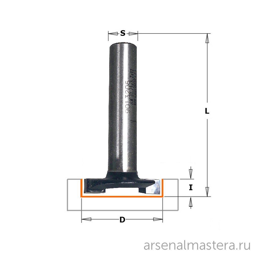 Фреза пазовая PRO под петли, для СЛЭБОВ HW Z2 S12 D 31,75 х 5,7 х 63 RH CMT PRO 901.3206