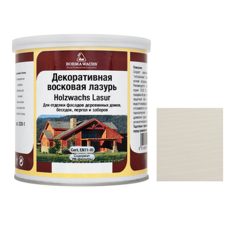 АКЦИЯ МАЙ 2025! Декоративная ВОСКОВАЯ лазурь / Масло для фасадов Borma Holzwachs Lasur 750 мл 3320 цвет 103 Теплый серый для наружных и внутренних работ R3320-5