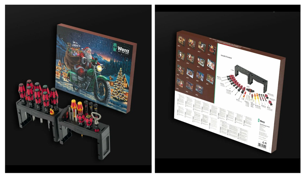 Новинка! Рождественский календарь WERA Advent 2025 16 VE 1 и Промо - набор Kraftform 28 предметов ОТВЕРТКИ + 2 подставка + открывалка, Шлиц Torx, крестообразный, прямой, шестиугольный (H) WE-136610